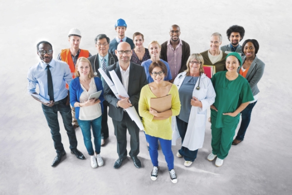 Group of individuals with diverse job skills.